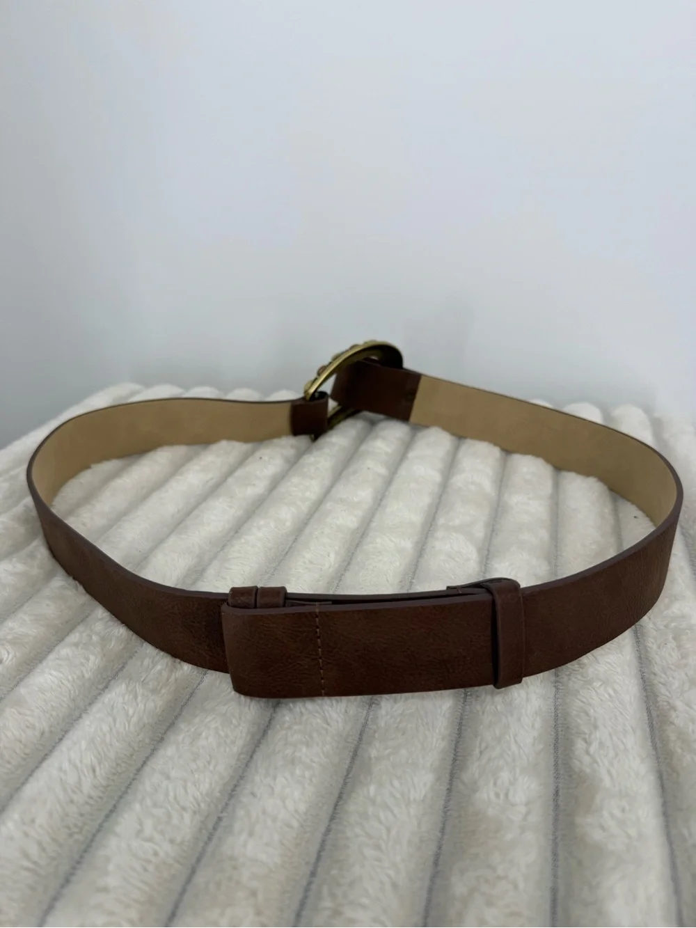 Chico’s Brown Faux  Leather Women’s Belt with Decorative Stone Buckle Sz S/M